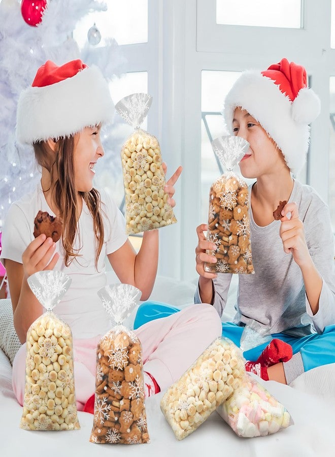 بيوني مان ١٢٠ كيسًا شتويًا شفافًا من السيلوفان، مزينًا برقاقات ثلجية، مصنوع من البلاستيك الشفاف، مقاس ٥ × ١٠.٦ بوصة، مزود برباطات لولبية، مثالي لحفلات أعياد الميلاد الشتوية. - Image 5